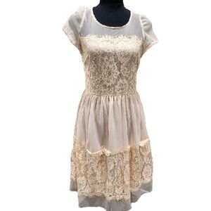 Forever 21 Lace Trim Fit And Flare Blush Pink Dress Size Small